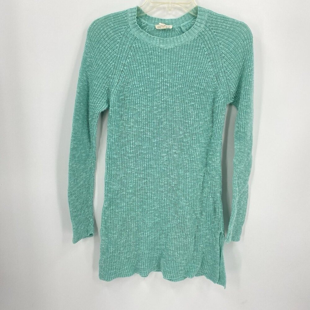 Eileen Fisher Teal Blue Organic Linen Blend Sweater Tunic Dress Long Sleeve XS